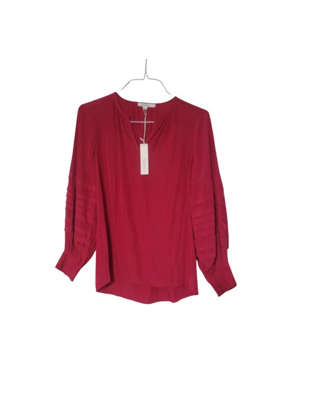 Chicos Size 00 XS 2 Red Blouse Pleated Balloon Sleeves V-Neck 100% Polyester New